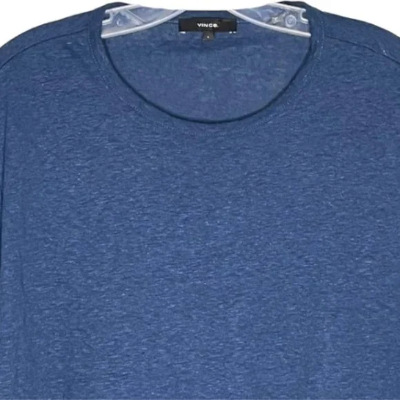 Vince Men's Slim Fit Linen & Cotton T-Shirt - Heathered Blue - L - Picture 4 of 10